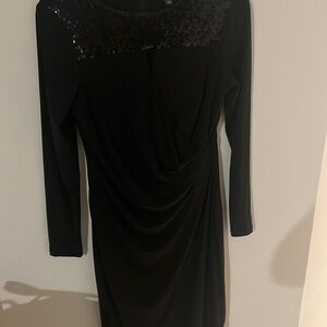 Ralph Lauren Black Long Sleeve Ruched Sheath Dress